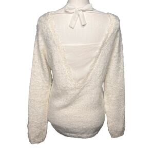 Morgan City Size Small Open Back Sweater Ivory Eyelash Pearls Backless Sweater